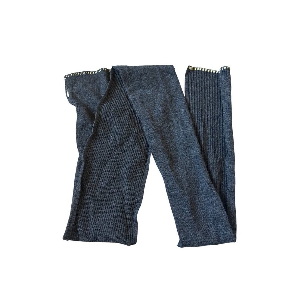 Lululemon Athletica Ribbed Knit Scarf‎ Charcoal Gray Lime Green Whipstitch Logo